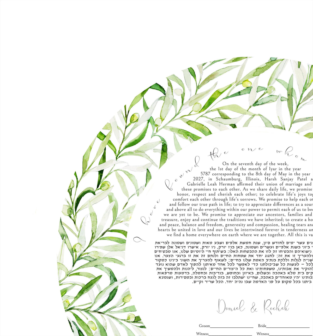 The image is a watercolor painting of a green leafy plant with a textured background.