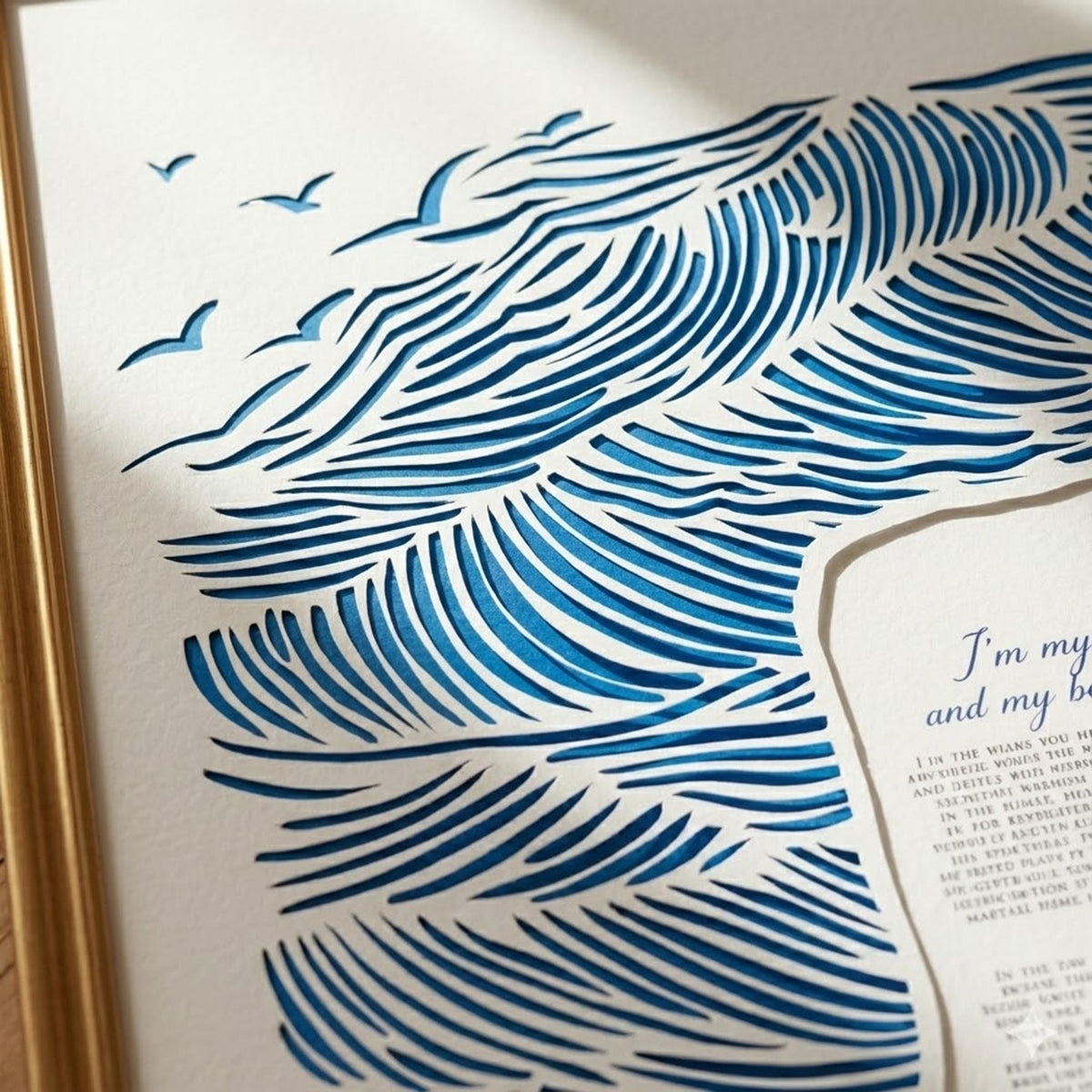 Modern Papercut Ketubah, Sunset Watercolor Laser-Cut Art, 16 X 20