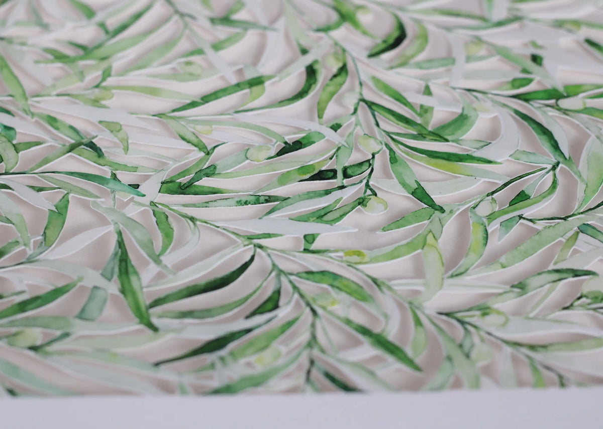 OLIVE Papercut Ketubah, Watercolor painted ketubah