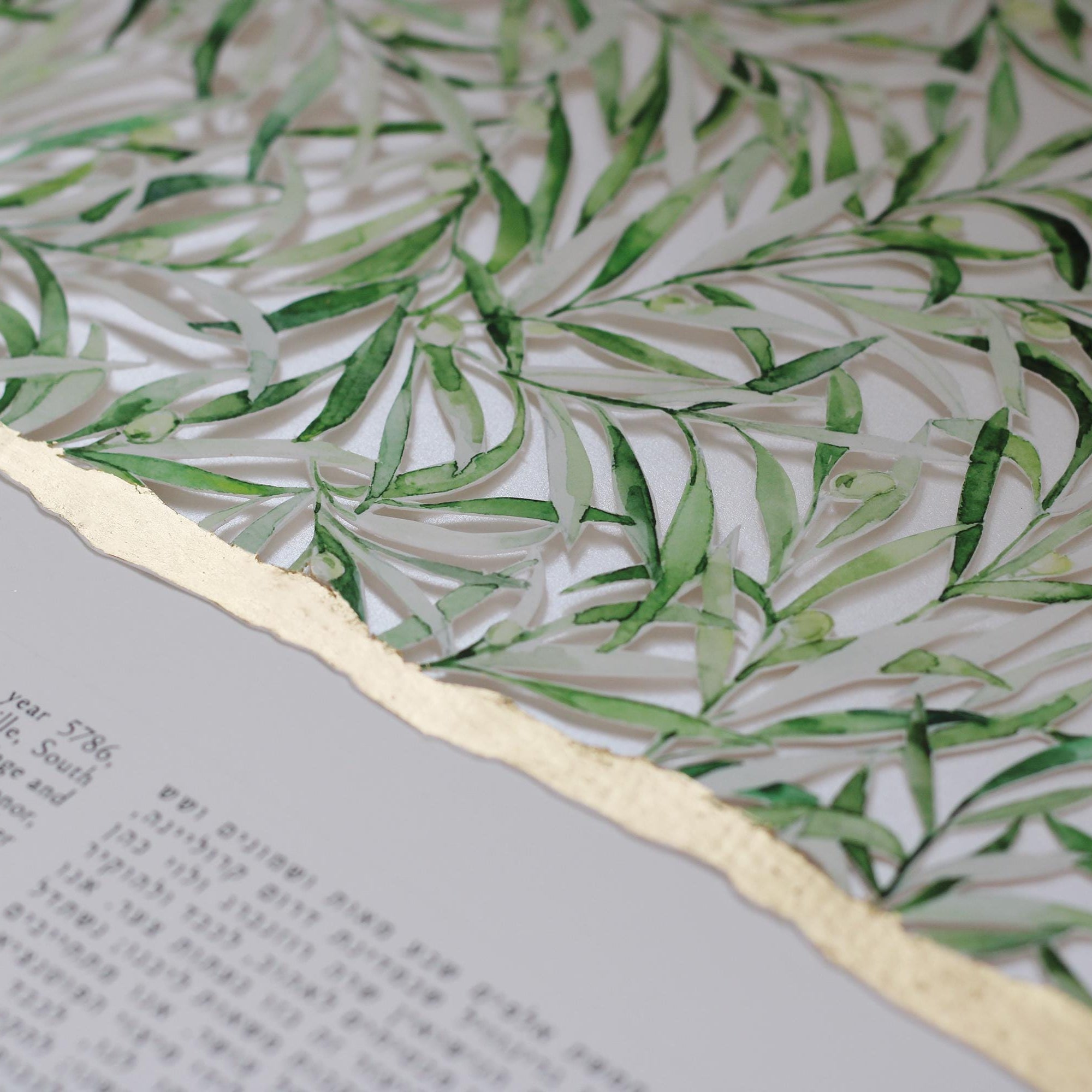 OLIVE Papercut Ketubah, Watercolor painted ketubah