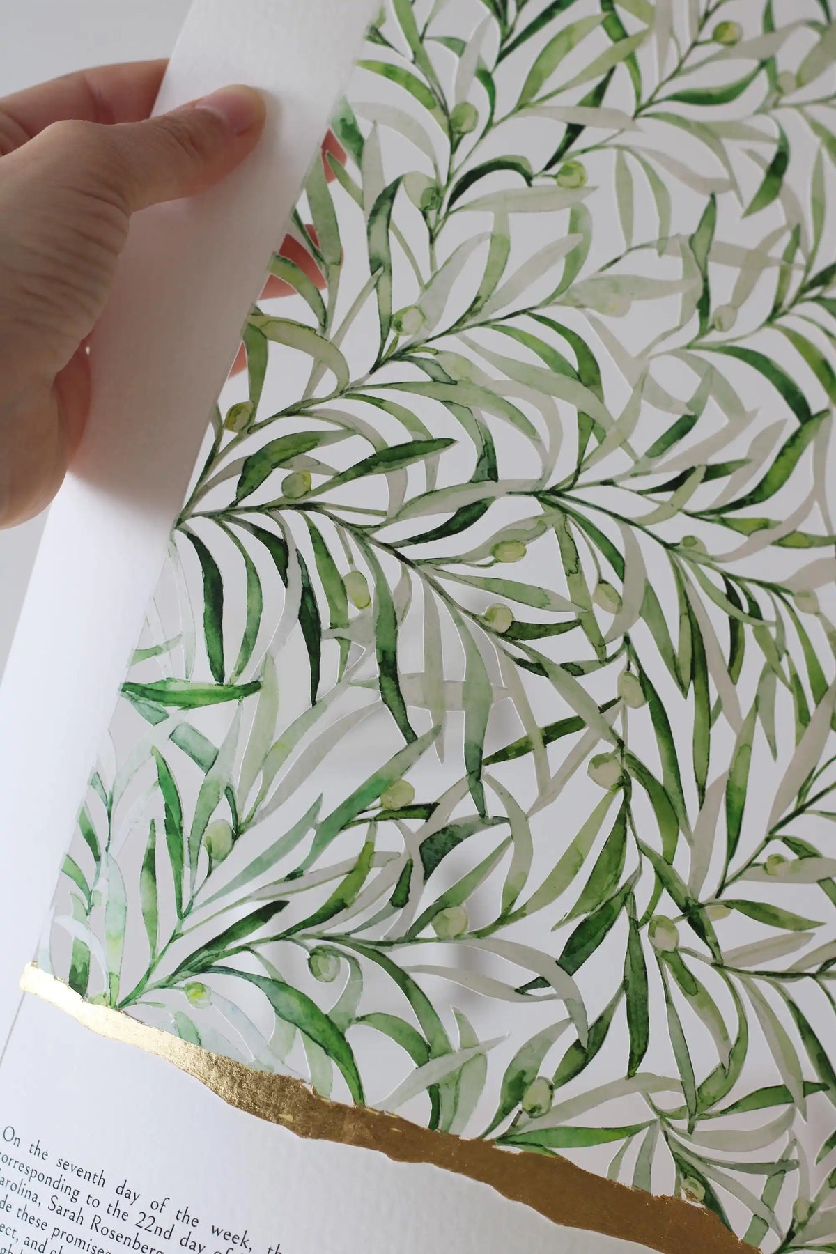OLIVE Papercut Ketubah, Watercolor painted ketubah