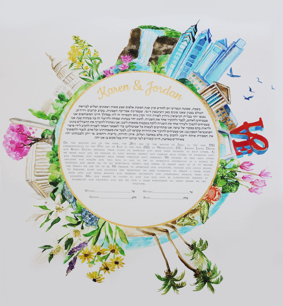 Watercolor Bespoke ketubah design