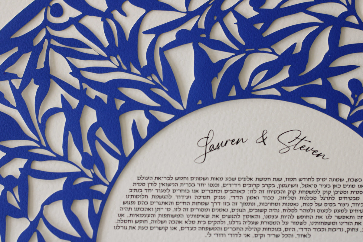 Round Blue Papercut ketubah| Unique Custom Ketubah