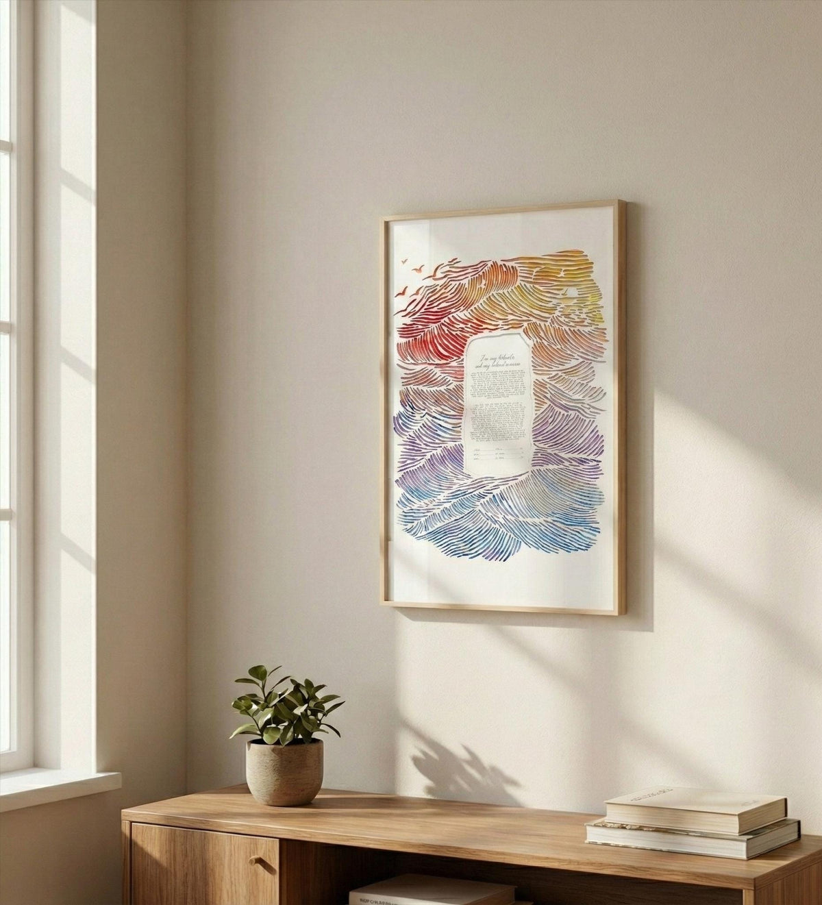 Modern Papercut Ketubah, Sunset Watercolor Laser-Cut Art, 16 X 20