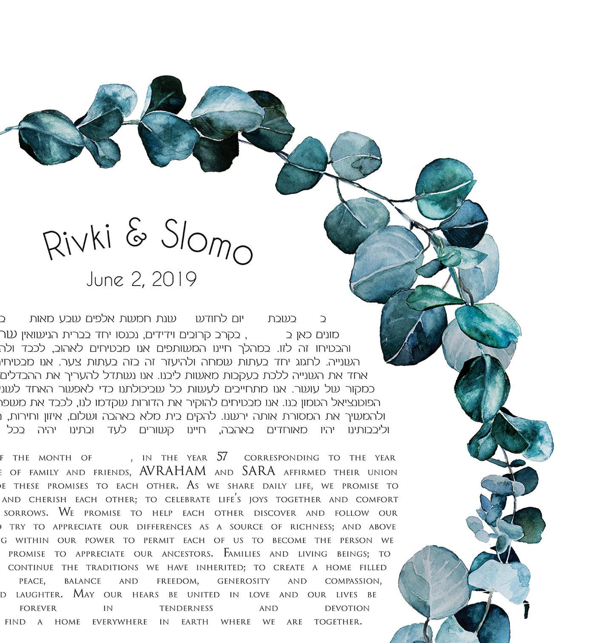 Ecalyptus Ketubah, Watercolor Ketubah Print