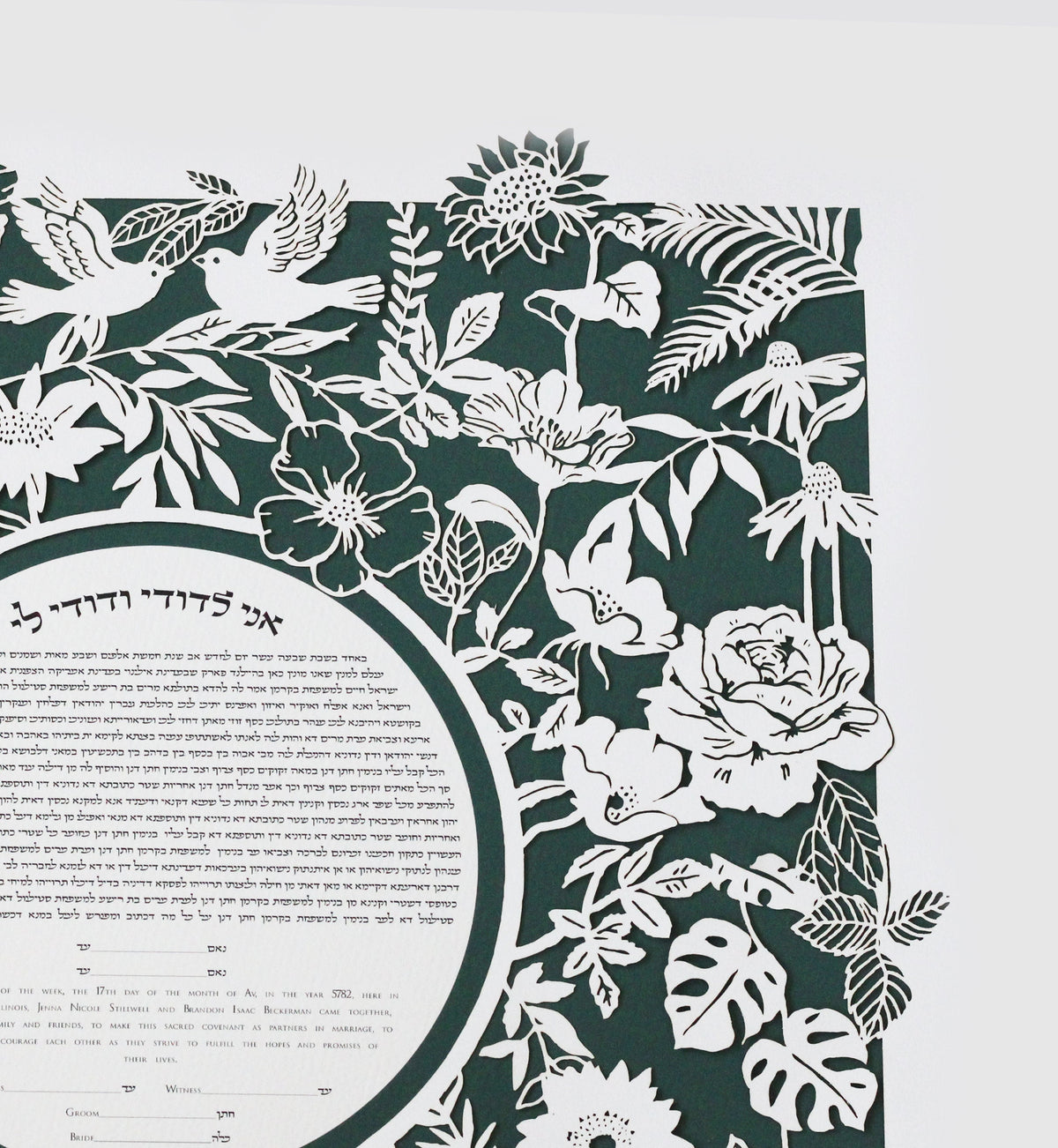 Dark Turquoise &quot;Wild&quot; Papercut Ketubah | Jewish wedding certigicate