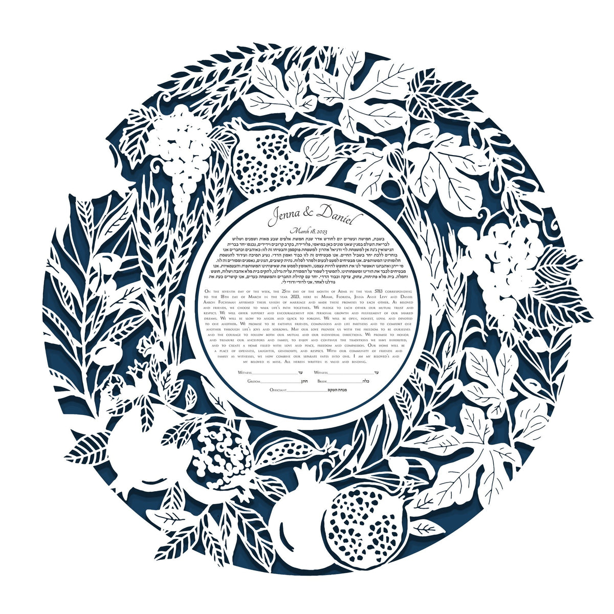Seven Species Papercut Ketubah | Personalized Ketubah