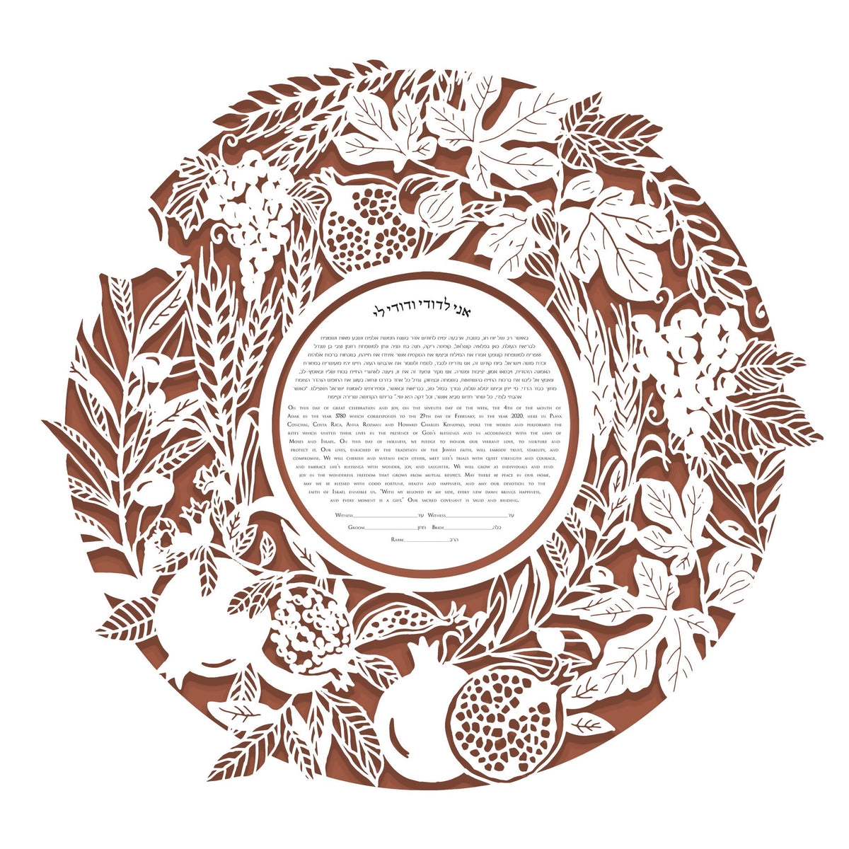 Seven Species Papercut Ketubah | Personalized Ketubah