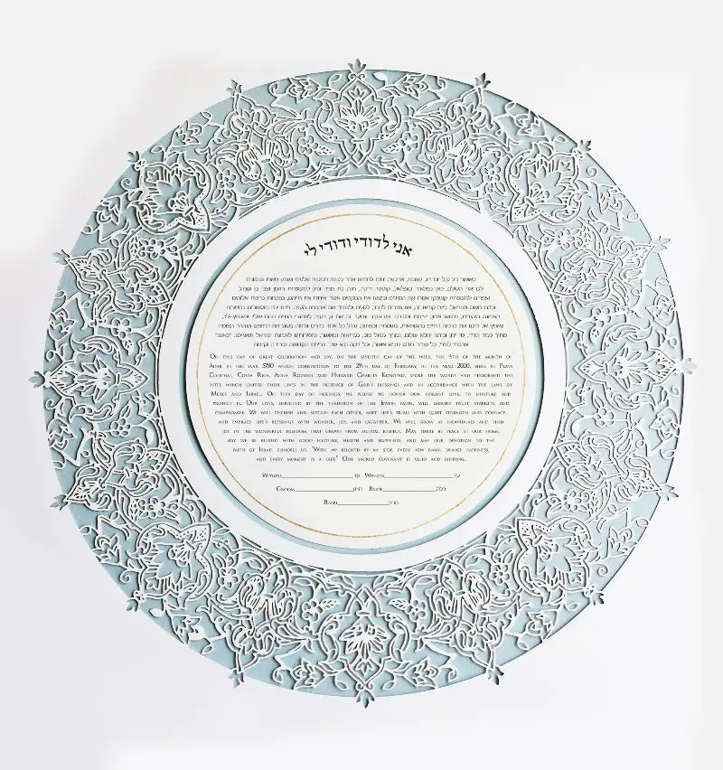 PaperCut "Persian" Ketubah in Grey- light blue