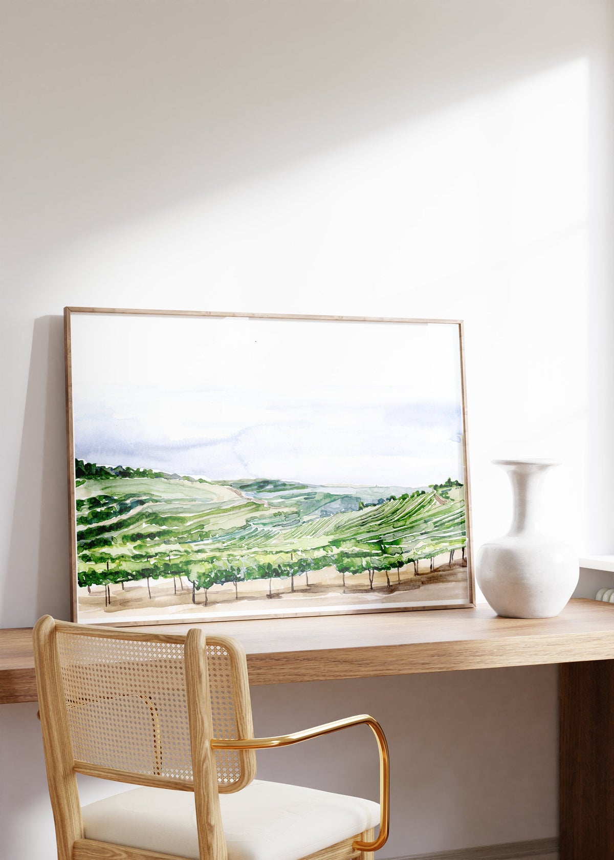 Israeli landscape watercolor, Israel Fine art Print, vineyard Landscape