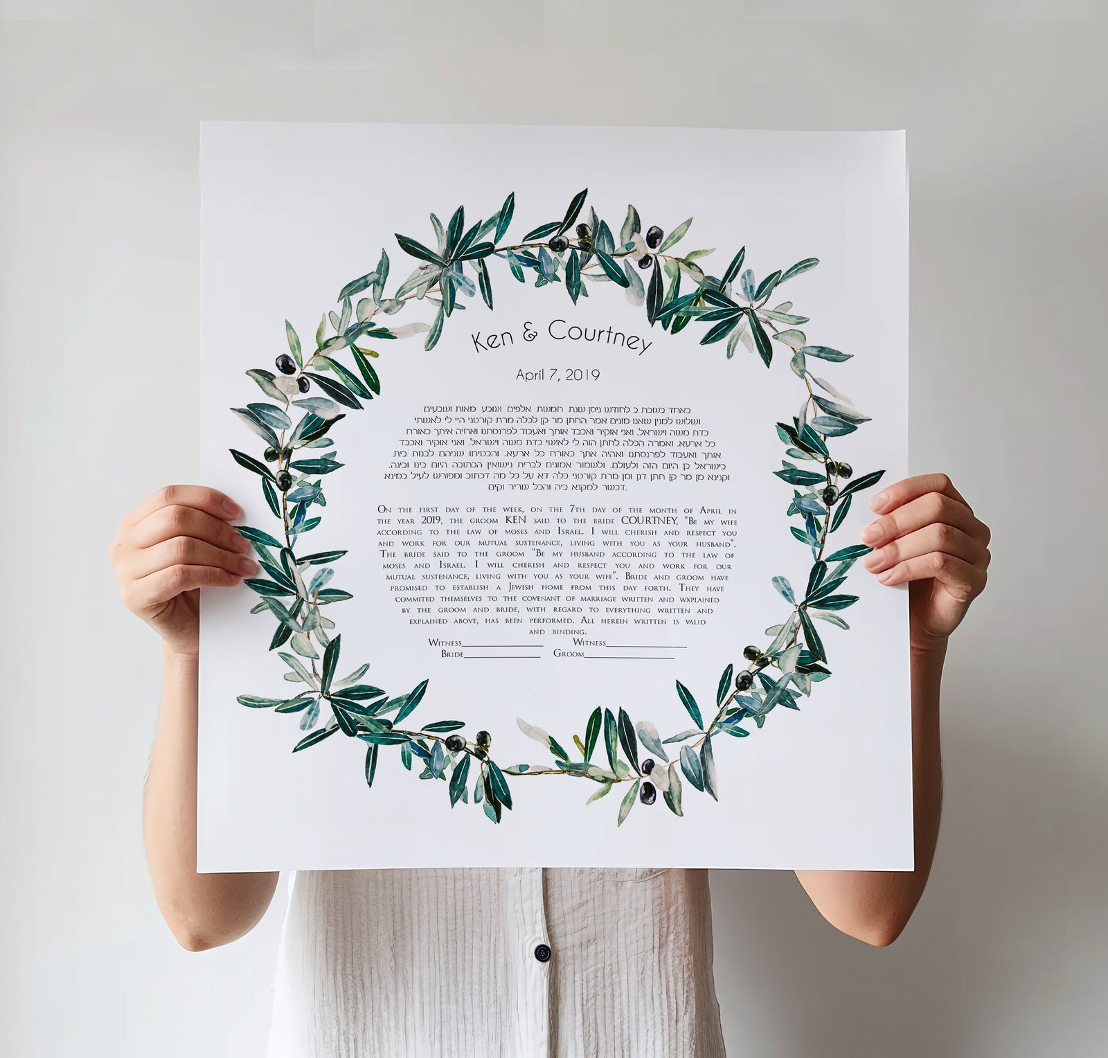 Olive Ketubah, Watercolor Ketubah, interfaith wedding