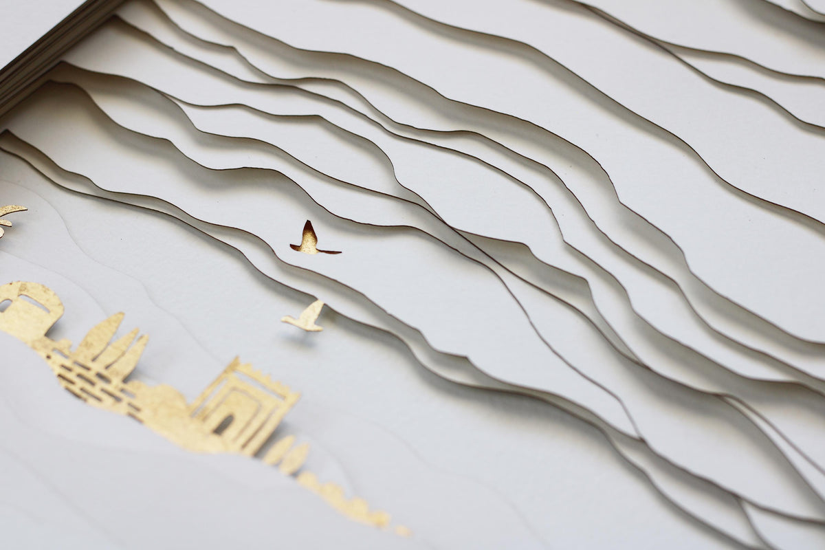 Jerusalem mountains ketubah | 3D papercut layers ketubah