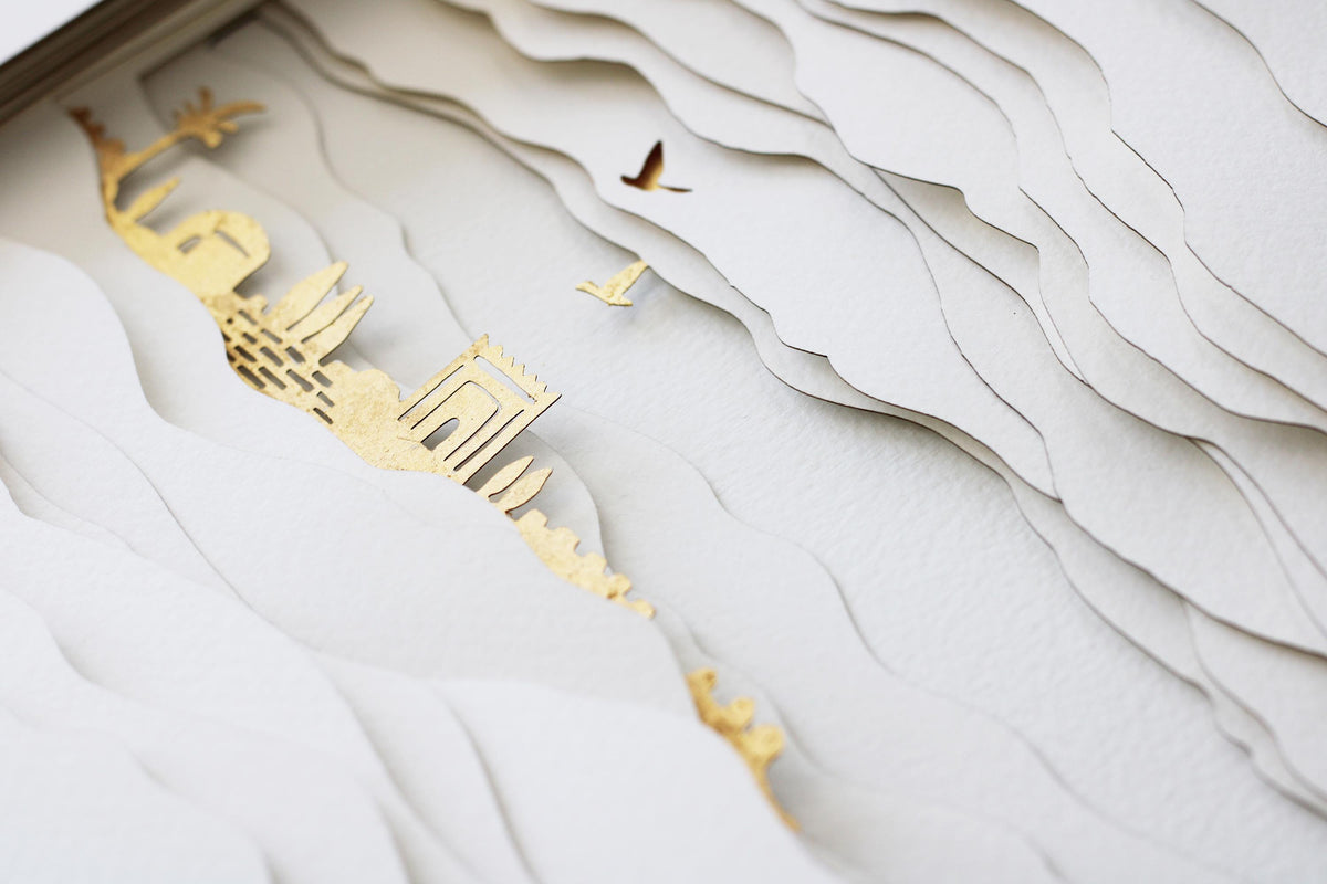 Jerusalem mountains ketubah | 3D papercut layers ketubah
